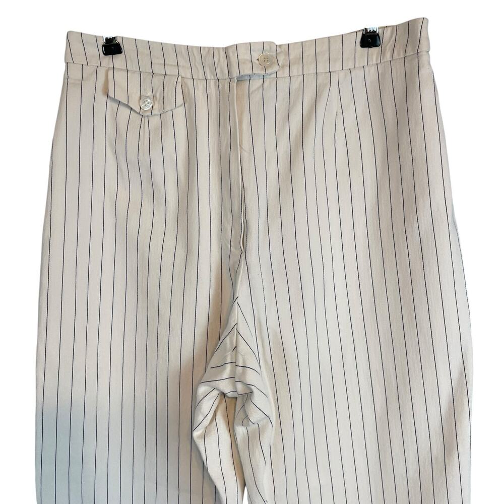 Burberry Navy White Pinstripe High Rise Pants Trousers Luxury Slacks Size 12 - Picture 3 of 7